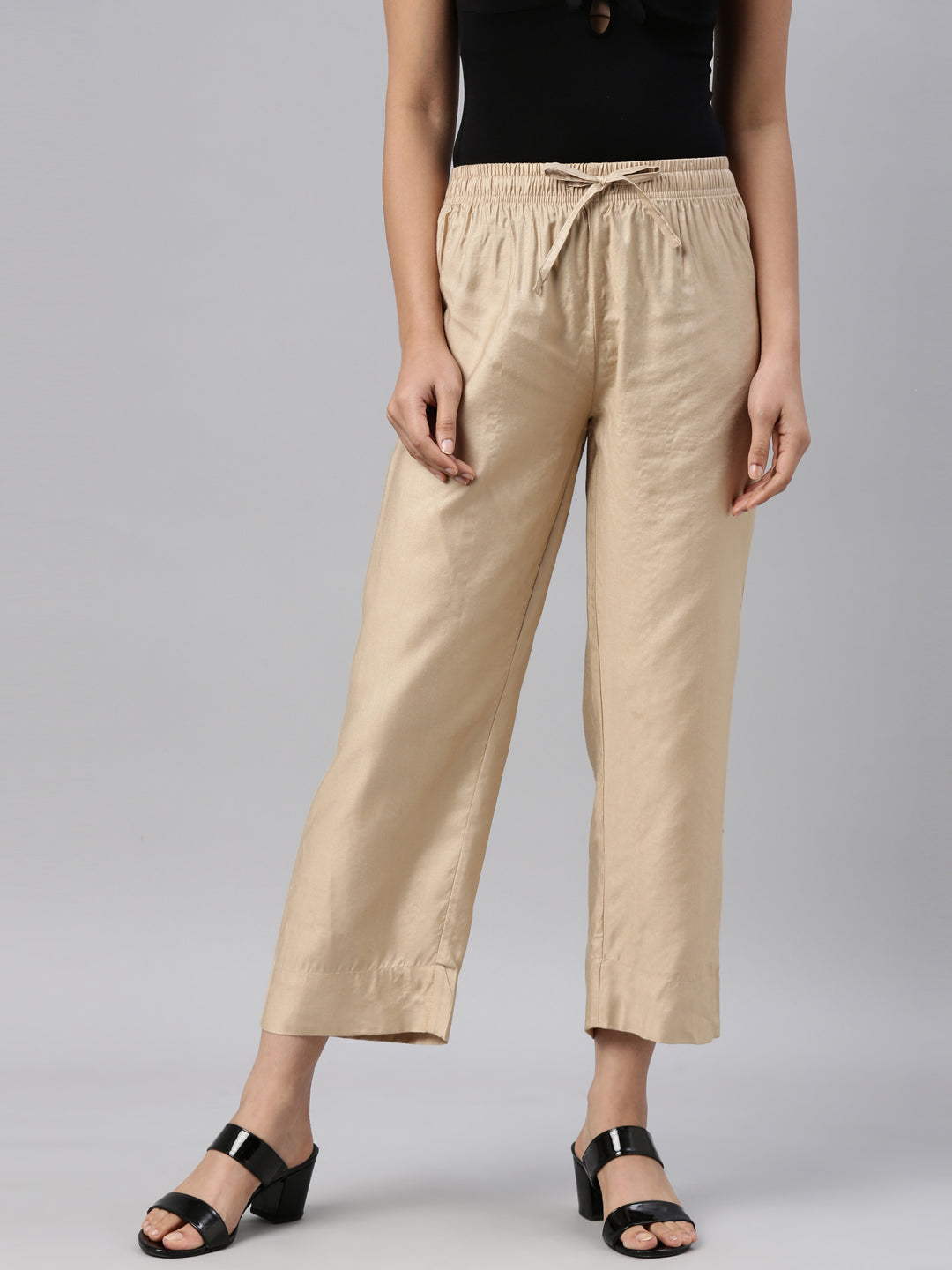 Buy Women's Gold Solid Mid-Rise Metallic Pants - GoColors